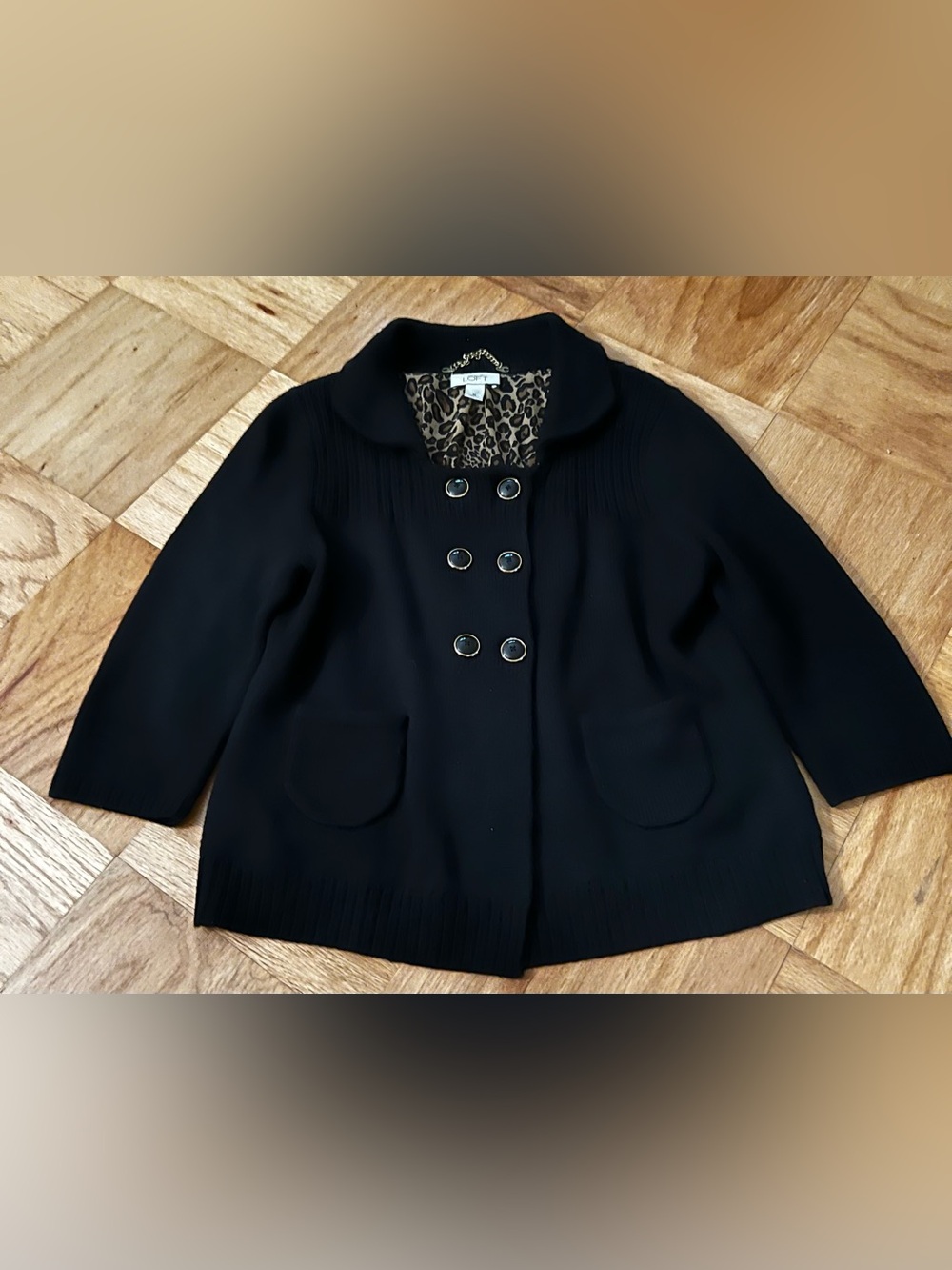 Ann Taylor Loft Black Double-Breasted Cardigan Sweater